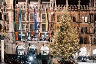 Der Christbaum erstrahlt erstmals im Licht seiner 3.400 LED-Kerzen Der Christbaum erstrahlt erstmals im Licht seiner 3.400 LED-Kerzen.